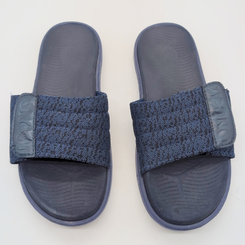 Oncai Sz 40 / 7.5 Navy Blue Slide Sandals with Knit Strap